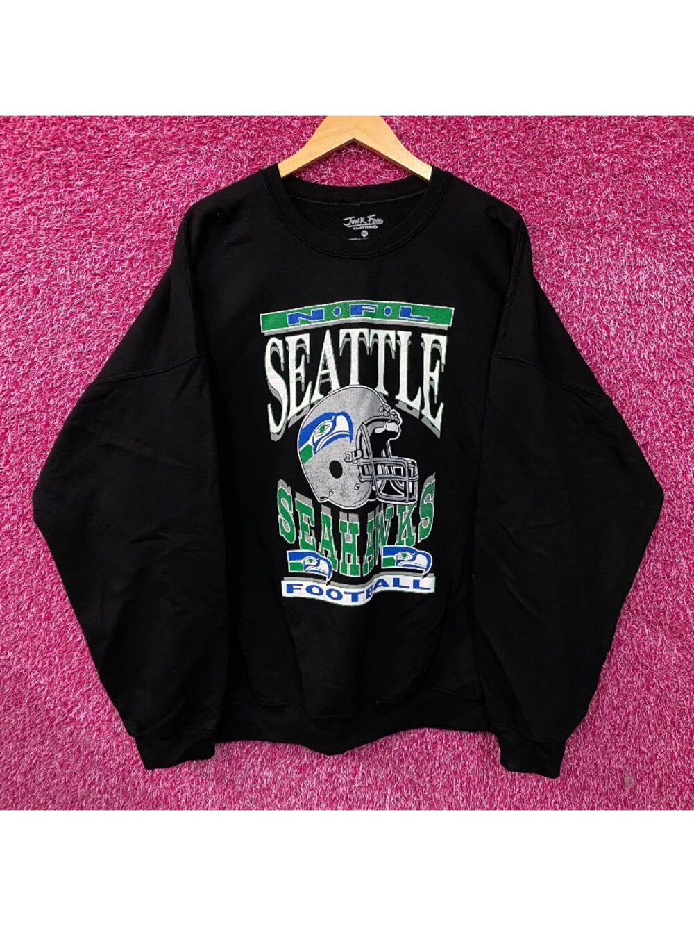 Junk Food Clothing Seattle Seahawks Helmet Flea Market Crewneck Sweatshirt 2
